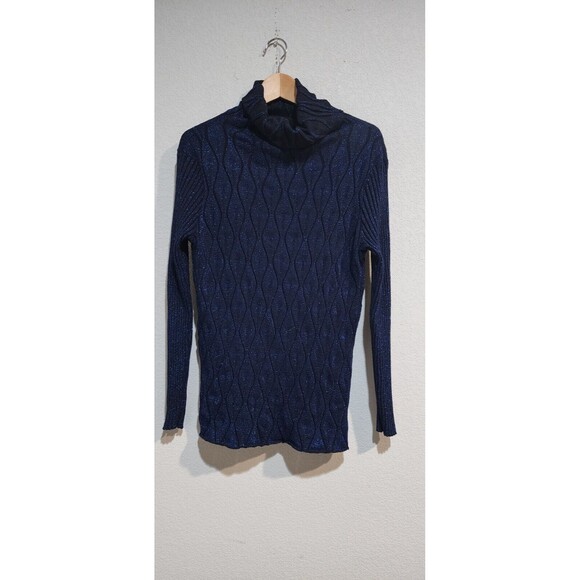 Venus Tunic Jumper Size L Electric Blue Glittery Turtle Neck Stretchy Sweater - Picture 1 of 12